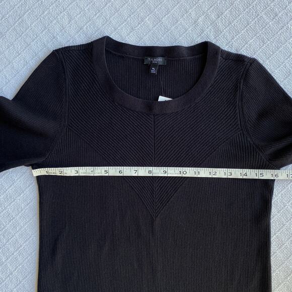 NWT Talbots Rib Trim Pullover Long Sleeve Crewneck Sweater Top Black Minimalist - Picture 8 of 9